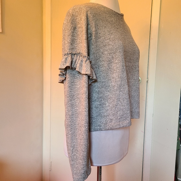 Gray Ruffle Sleeve Long Sleeve Top - Picture 2 of 3